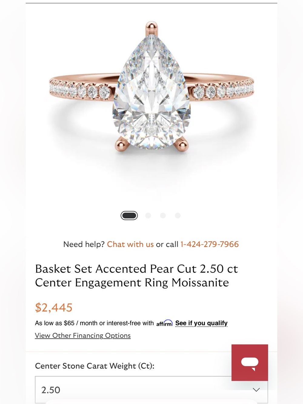 Diamond Nexus 14k Rose Gold Pear Shaped Engagement Ring 2.5 ct Missing Stones